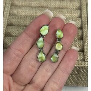 Sterling Silver Green Palomino Turquoise Cab Stud Post Half Cluster Earrings 925